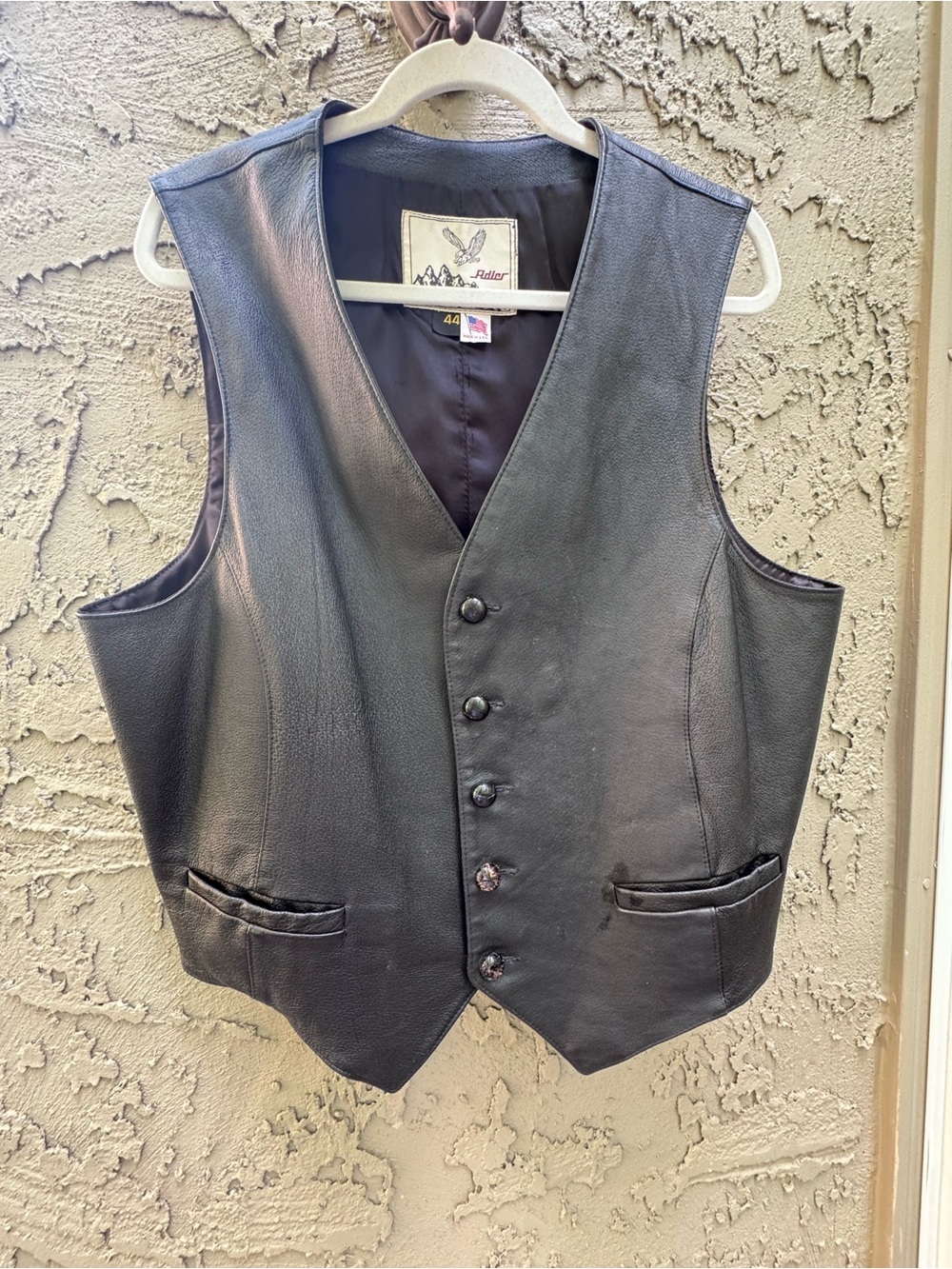Adler Men’s Leather Vest Black Size 44/XL Vintage Biker Wester - Picture 9 of 11
